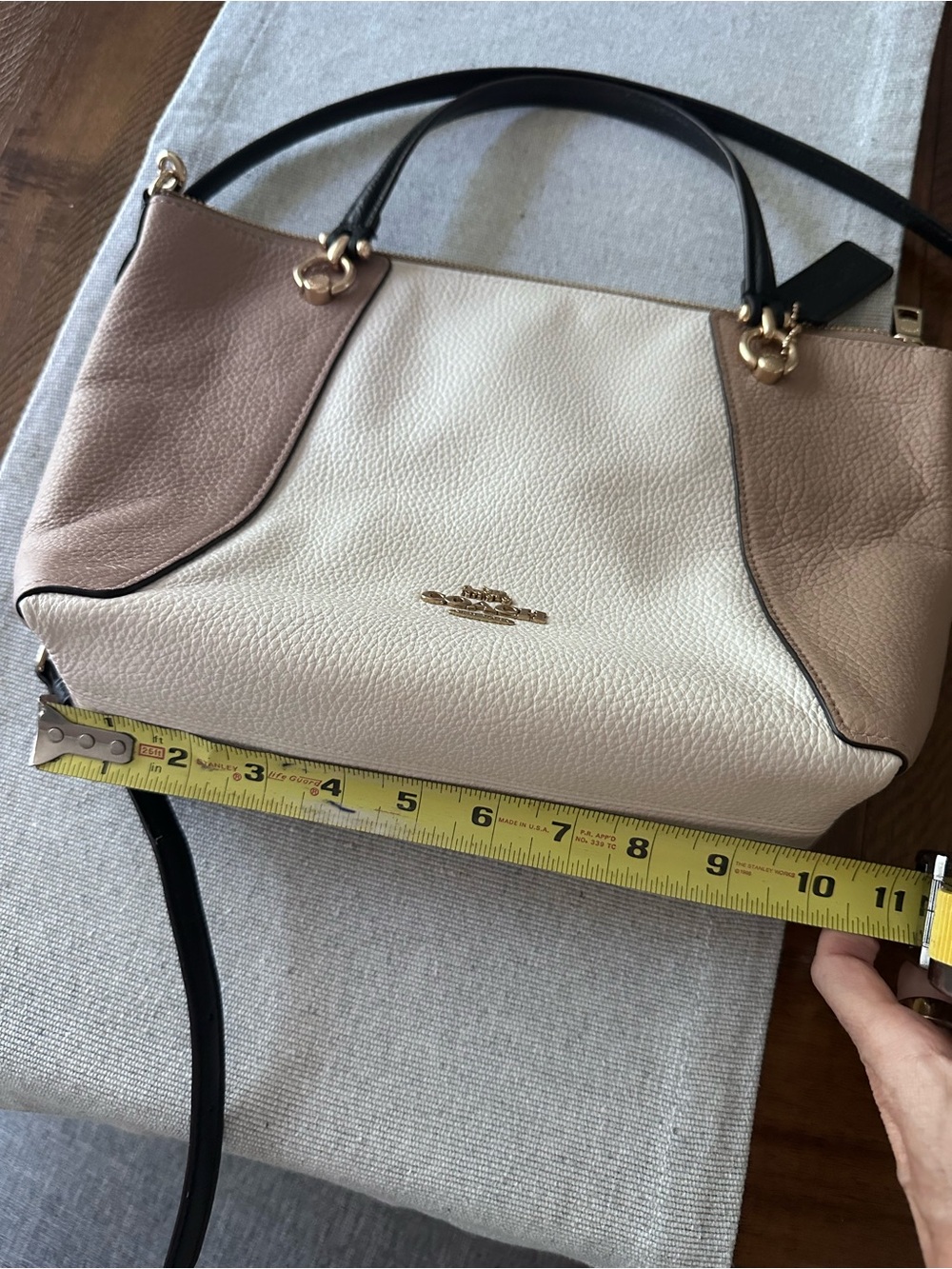 Coach Tricolor Leather Satchel - Tan, Cream & Black Trim - Picture 6 of 12